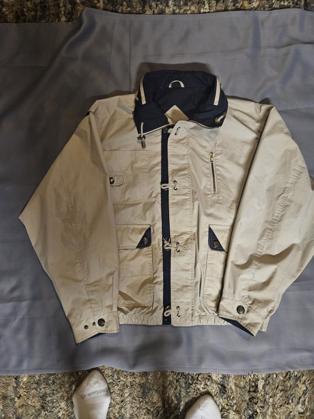 Vintage GANT Jacket XL Beige Khaki Plaid Lined Bomber Zip Up Collar Hoodie 90s